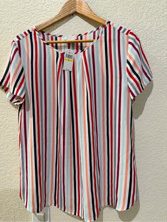 Van Heusen Tops - Van Heusen Women's White Multicolor Vertical Stripe Short Sleeve Top